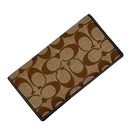 Vintage Coach Signature C Brown Checkbook Cover Holder Leather Logo - Picture 1 of 7
